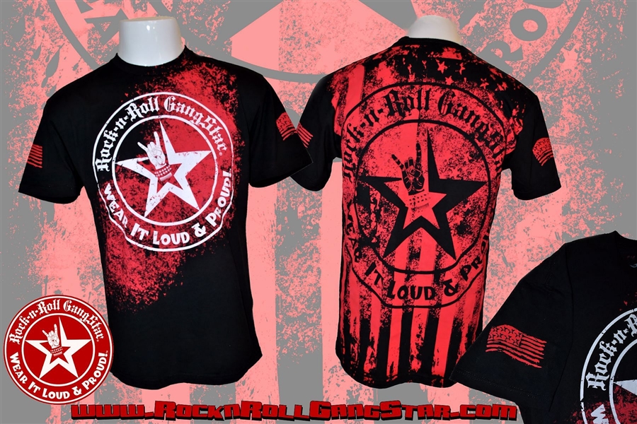 Wear It Loud & Proud! tm denim biker vest with custom patch work red &  black Rock n Roll Heavy Metal biker clothing shirt Rock n Roll GangStar